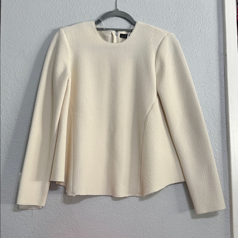 Zara Waffle Knit Sweater Raw Hem Top with Back Zipper Size M NWT!